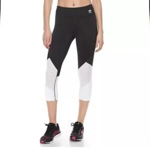 FILA‎ SPORT Mesh Panel Capri Leggings Active Workout Black and White Sz Small